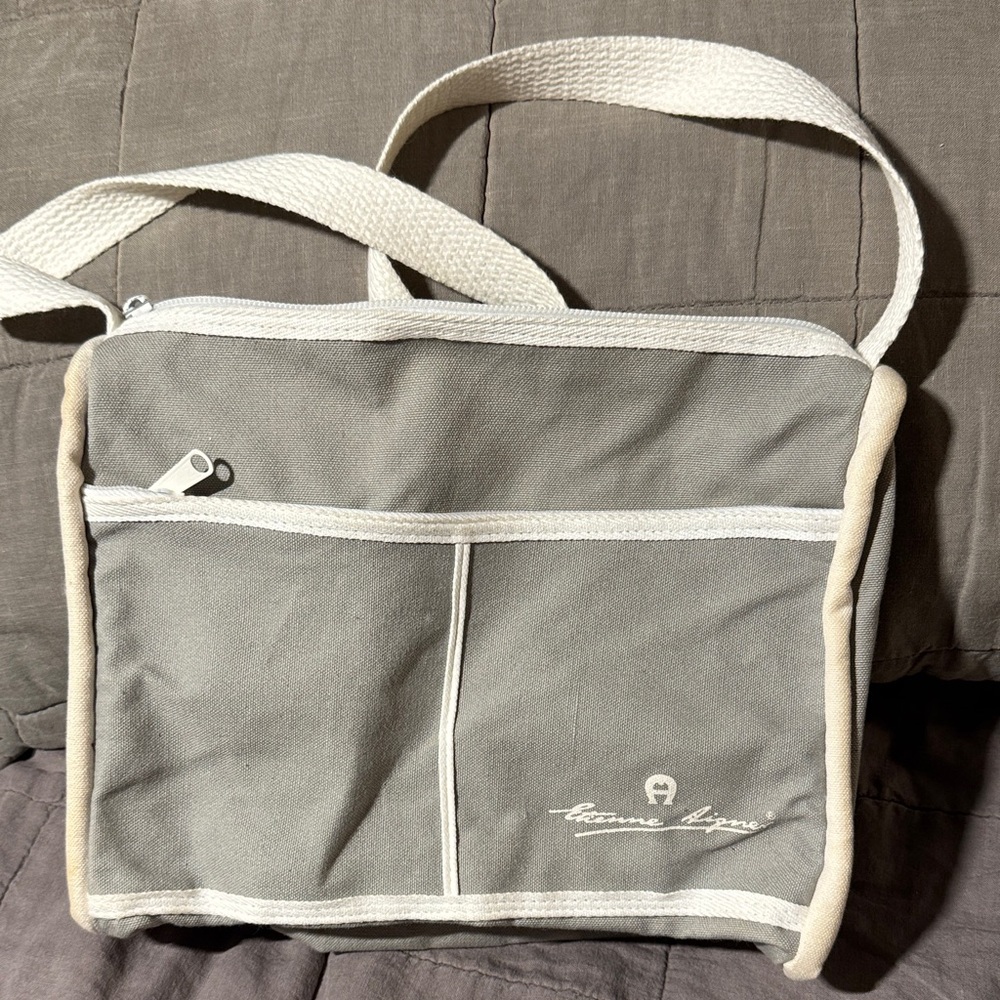 Etienne Aigner Gray and Cream Messenger Bag